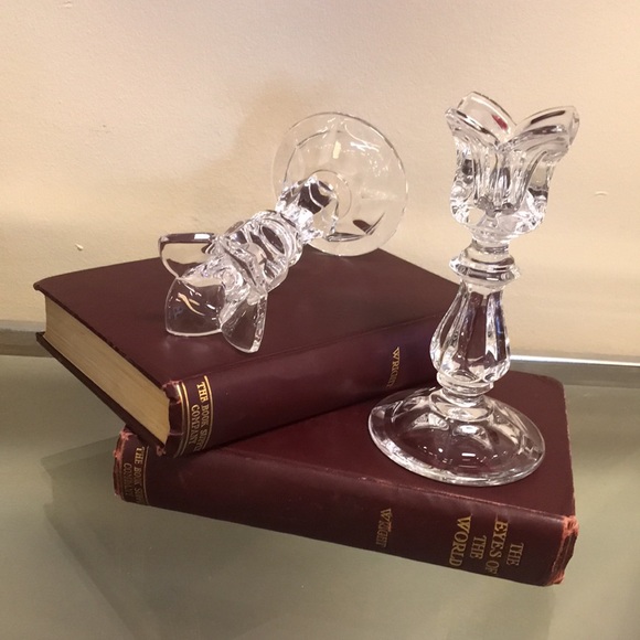 Pair 5-3/4" Vintage Gorham Crystal Viscount Tulip Candle Holders - Picture 2 of 4